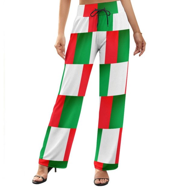 S-2XL Italian Flag Of Italy Women Casual Elastic Waist Wide Leg Pants Trousers-Charlylifestyle