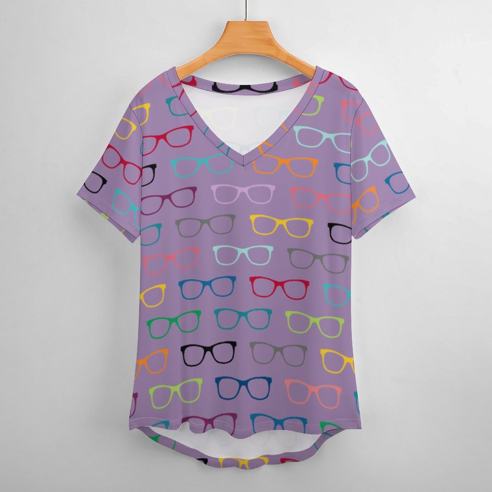 S-4XL Multi Color Eyeglasses Women T Shirts Basic V-Neck Tee Loose Vintage Fitting Oversize Short Sleeve Tops-Charlylifestyle