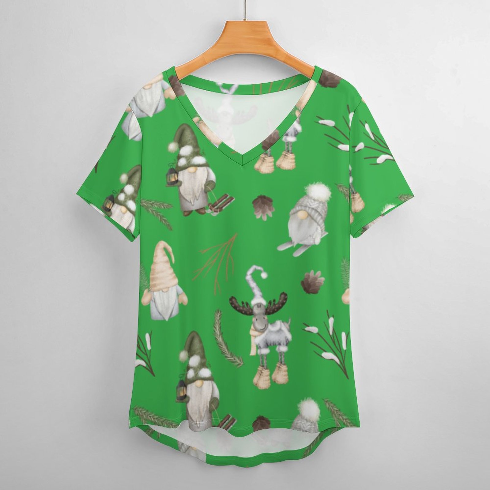 Modern Gray Neutral Gnome Womens Summer Casual T Shirts Boho Full Print Short Sleeve Loose Hippie Tunic Tops-Charlylifestyle