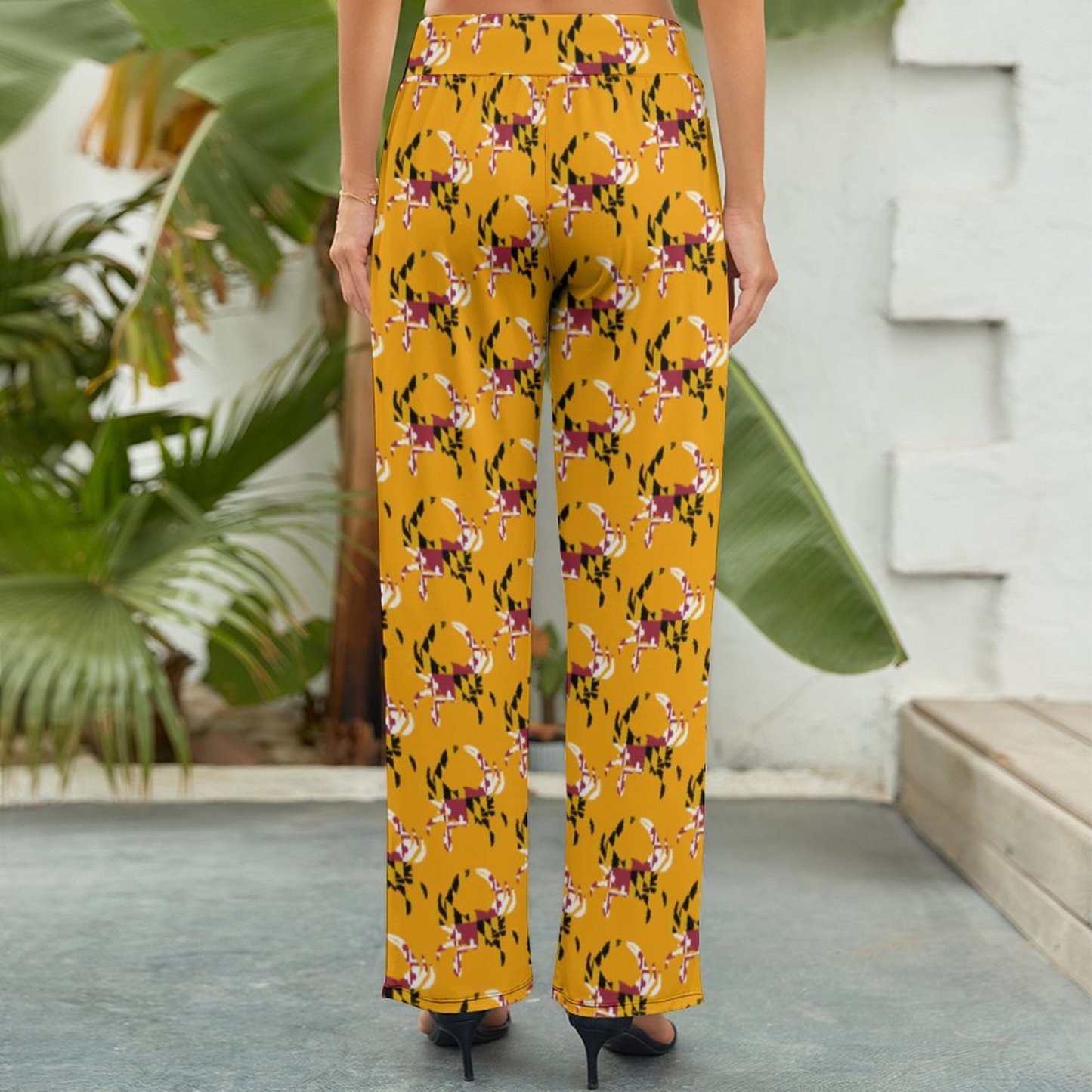 Summer Fall Maryland Flag Blue Crab Women's High Waist Wide Leg Long Palazzo Lounge Pants-Charlylifestyle