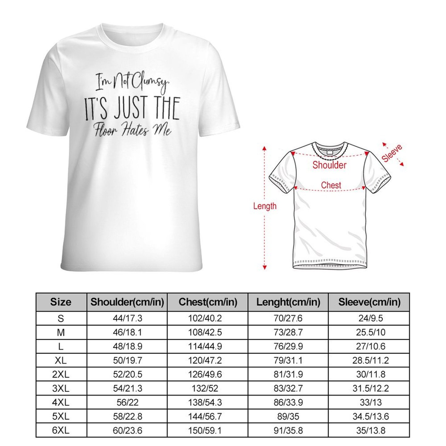 Charlylifestyle Unisex Casual I'm Not Clumsy It's Just The Floor Hates Me T-Shirt-Charlylifestyle