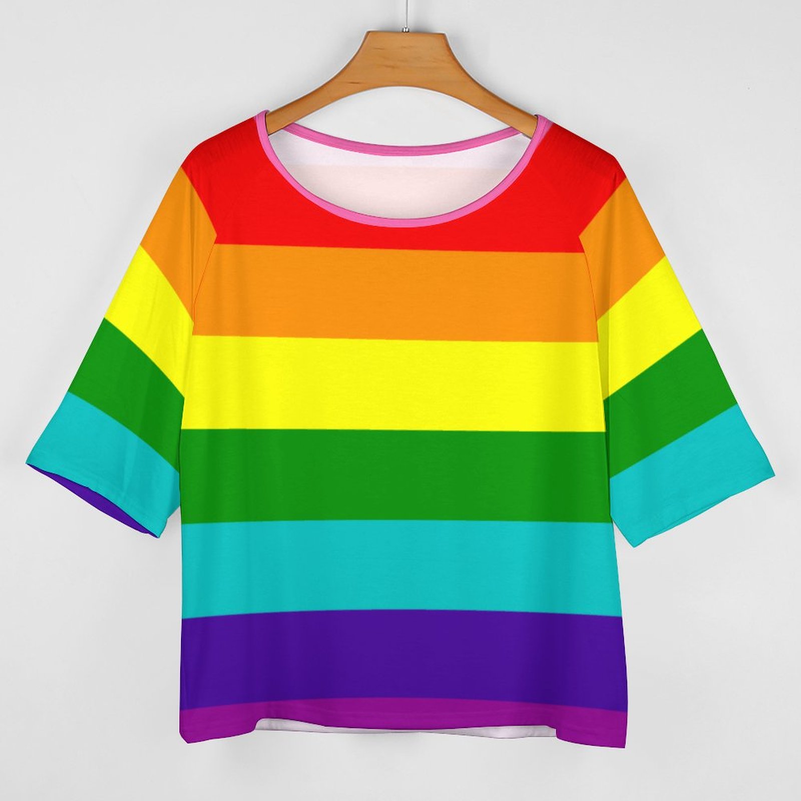 Summer Lgbt Rainbow Flag Original 8 Stripes 3/4 Bell Sleeve T-Shirt Elbow Length Basic Tunics Tops for Women-Charlylifestyle