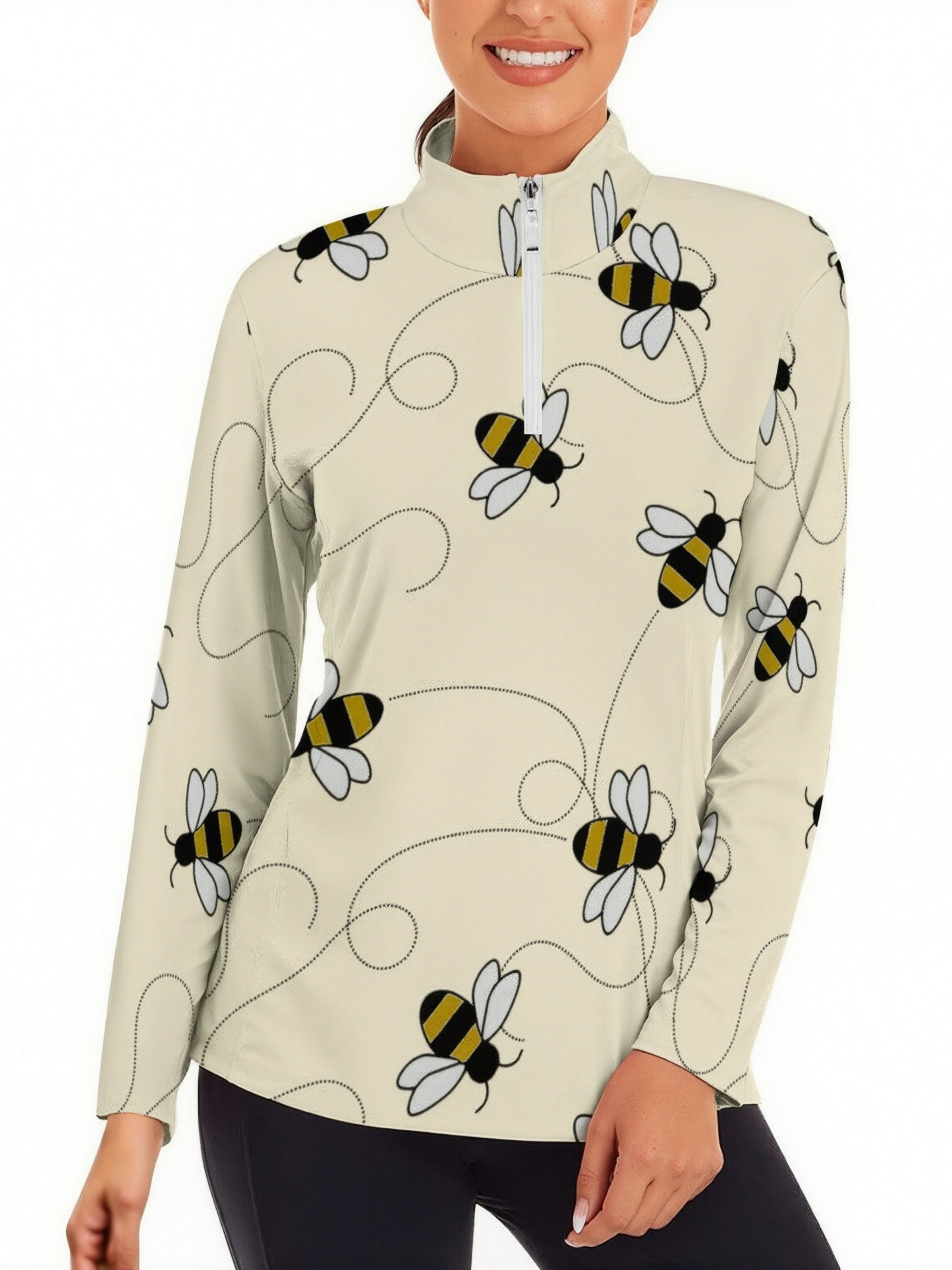 S-3XL Modern Bumble Bees Quarter Zip Sports Tee Pullover Gym Shirts Women Lightweight Yoga Sportwear Tops