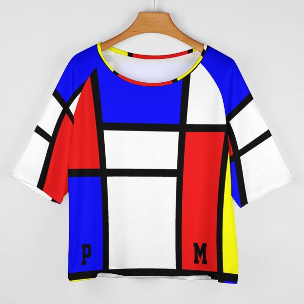 Initials Piet Mondrian Style Modern Art 3/4 Bell Sleeve T-Shirt Elbow Length Basic Tunics Tops for Women-Charlylifestyle