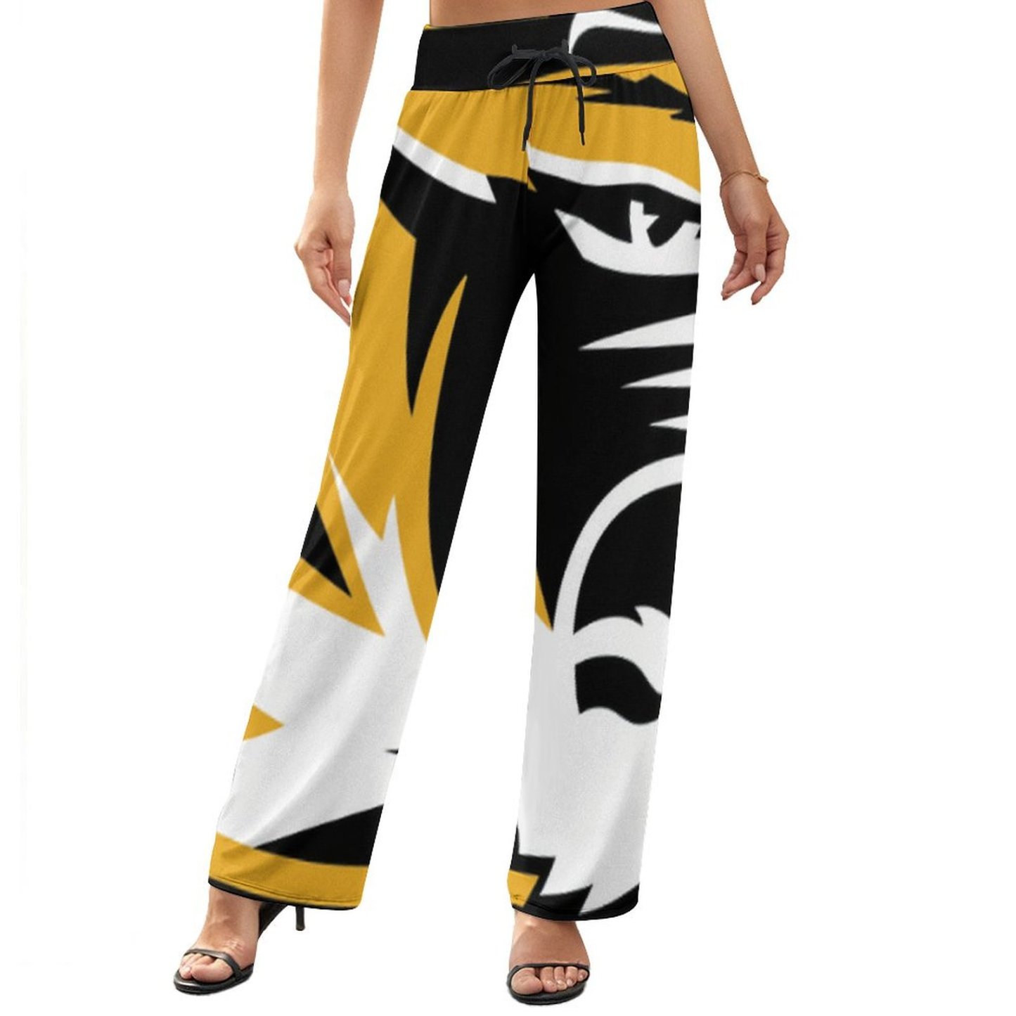 Summer Fall Mizzou Tiger Stripe Printed Women's High Waist Wide Leg Long Palazzo Lounge Pants-Charlylifestyle