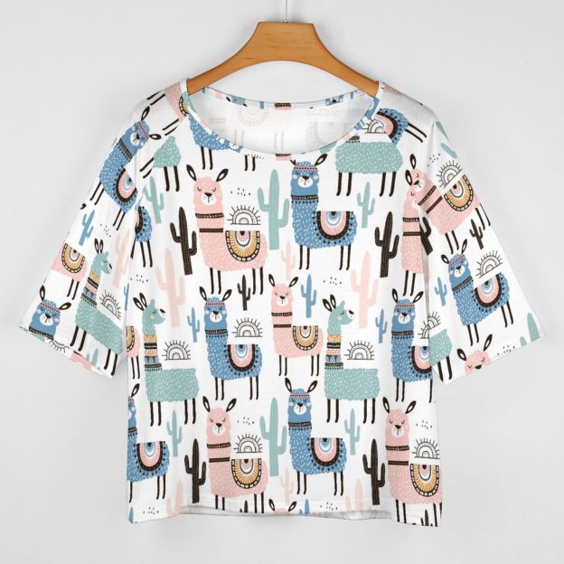 Funny Vintage Llama And Cactus 3/4 Bell Sleeve T-Shirt Elbow Length Basic Tunics Tops for Women-Charlylifestyle