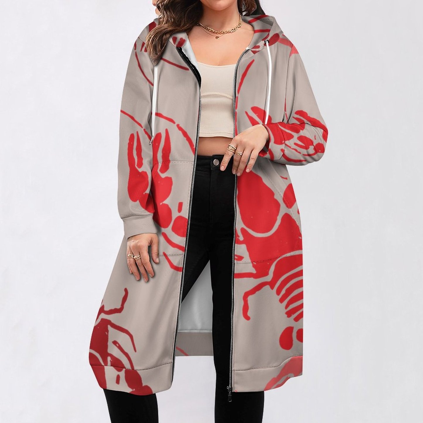 Lobster Bake Or Crawfish Boil Retro Zip Up Long Hoodie Jacket Women Tunic Sweatshirt Plus Size Open Front Cardigan Outfits