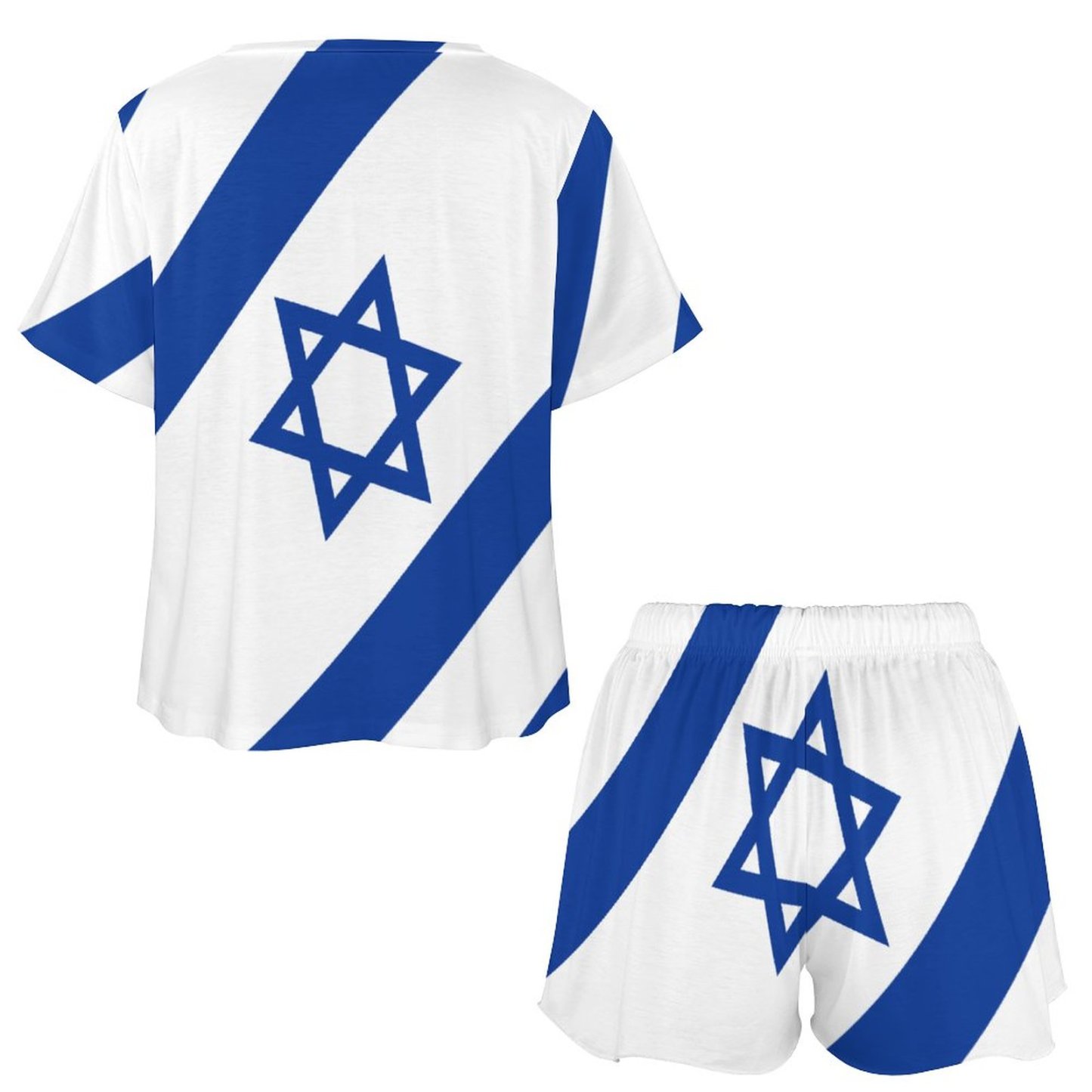 Custom Photo Israelian Flag Of Israel Tops and Shorts Pajamas Personalized 2 Piece Sleepwear Pajama Sets with Pocket