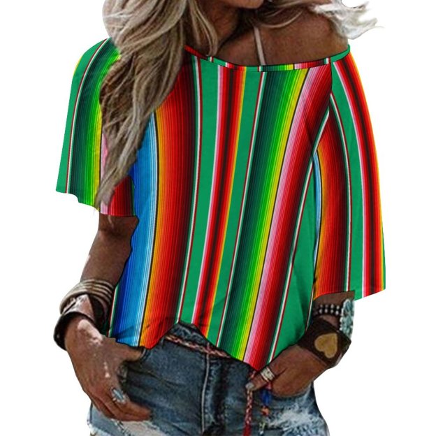 Summer Funny Vintage Mexican Zarape O Neck Batwing Half Sleeve Shirts Women Loose Blouse Print Tops-Charlylifestyle