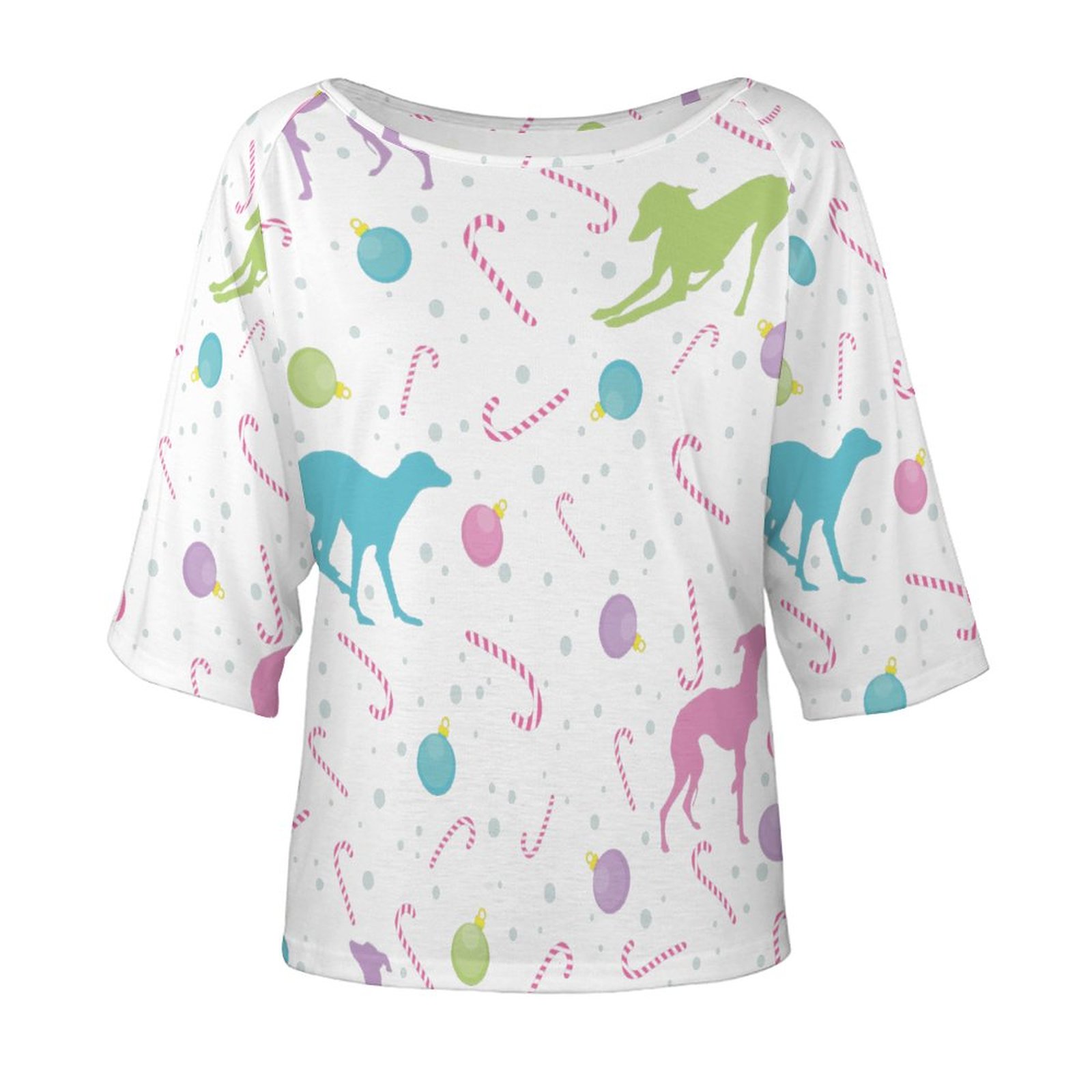 Italian Greyhound Dog Silhouette Christmas O Neck Batwing Half Sleeve Shirts Women Loose Blouse Print Tops-Charlylifestyle