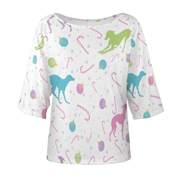 Italian Greyhound Dog Silhouette Christmas O Neck Batwing Half Sleeve Shirts Women Loose Blouse Print Tops-Charlylifestyle