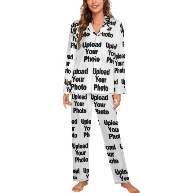 Personalized by Yourself Women Turn Down Blouse Custom UPLOAD YOUR Photo Pajamas Pants Gift for Couples