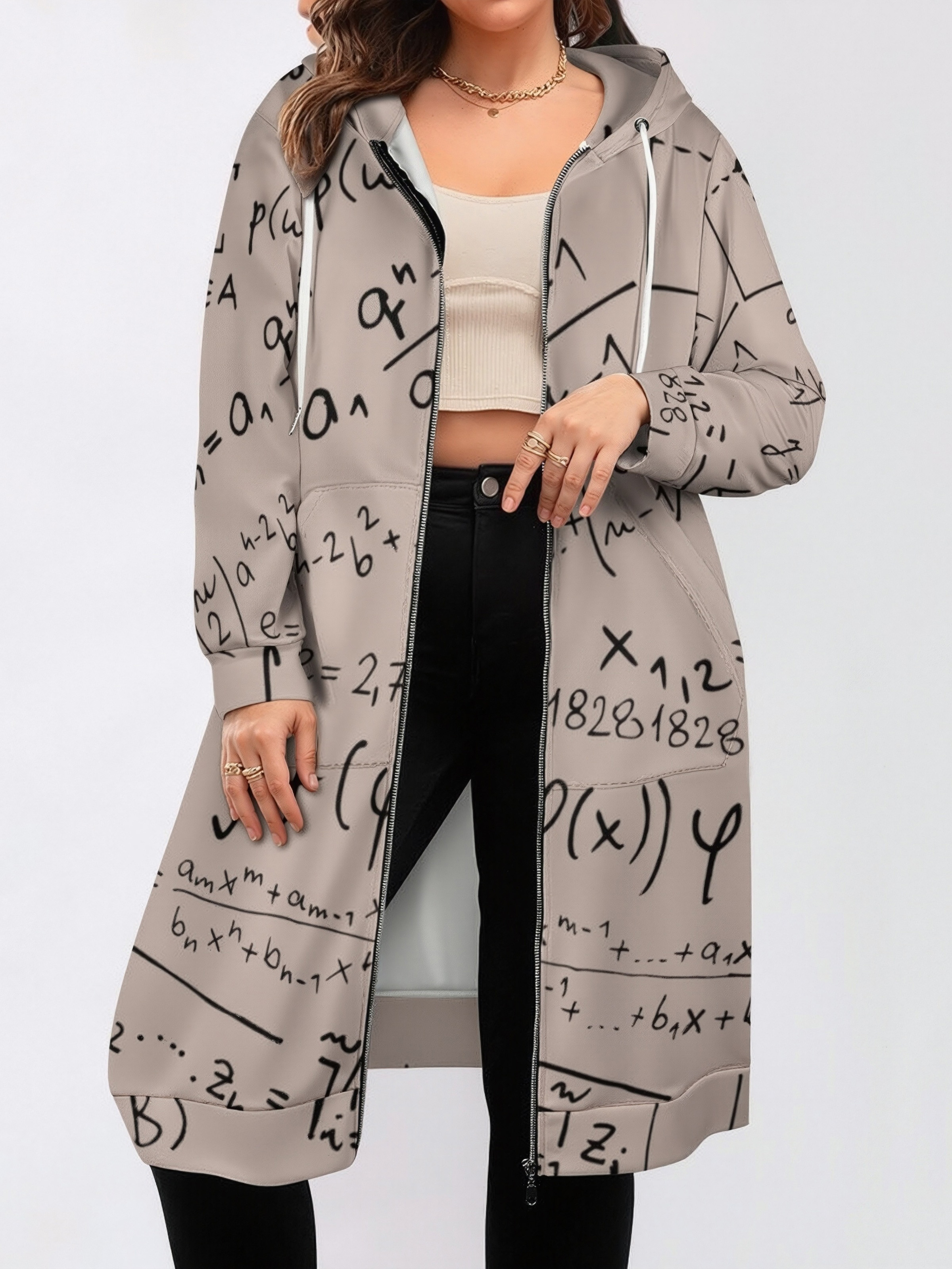 Math Geek Mathematics Problem Solving Zip Up Long Hoodie Jacket Women Tunic Sweatshirt Plus Size Open Front Cardigan Outfits