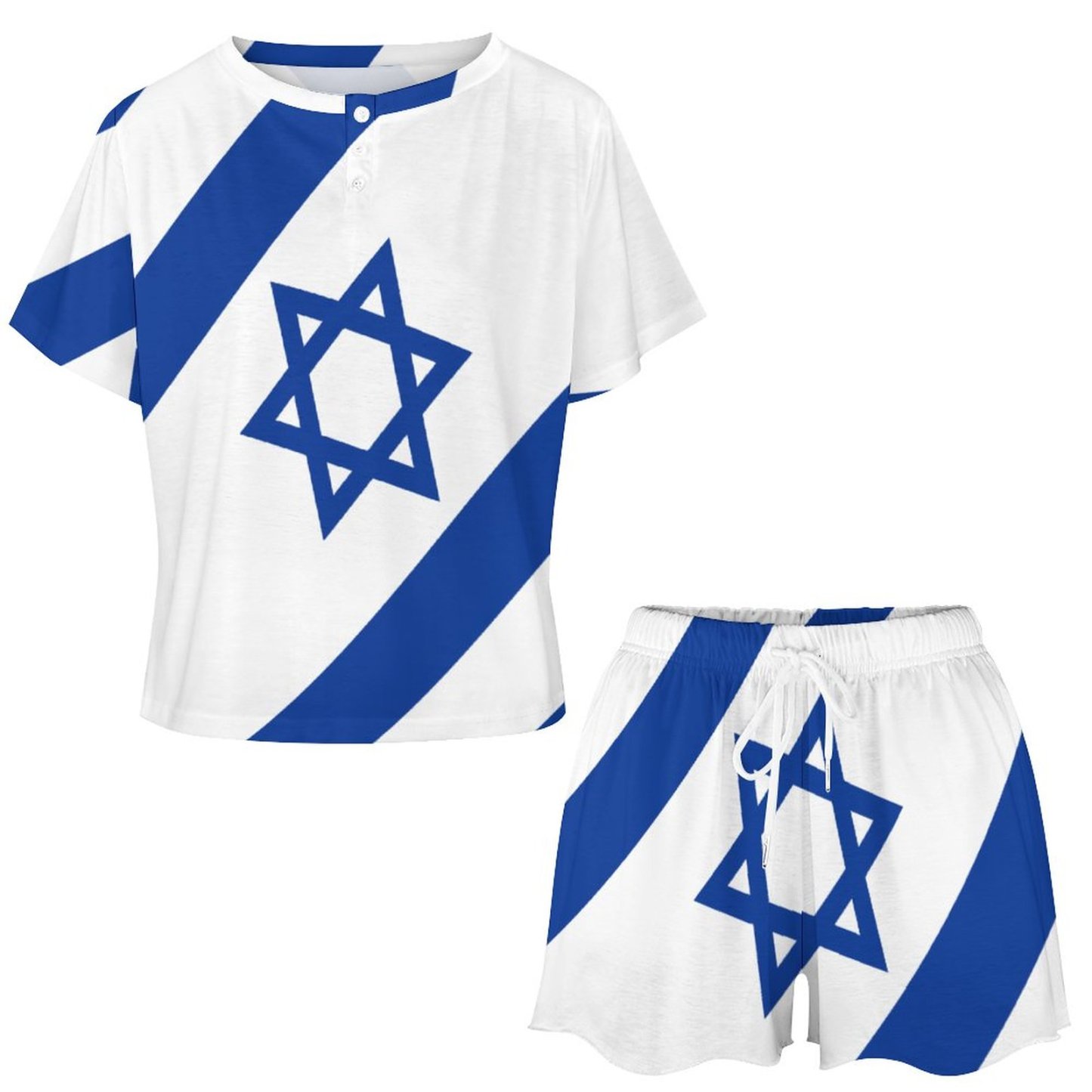 Custom Photo Israelian Flag Of Israel Tops and Shorts Pajamas Personalized 2 Piece Sleepwear Pajama Sets with Pocket