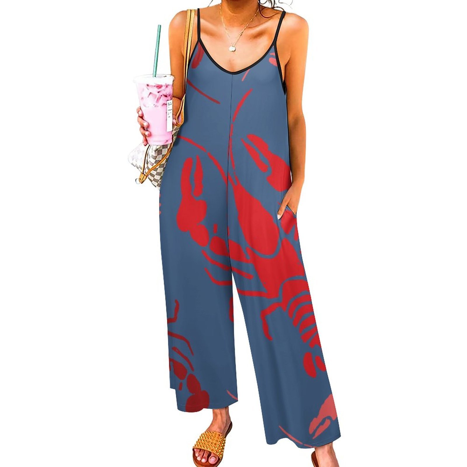 Custom Photo Lobster Bake Crawfish Tube Jumpsuits Personalized Wide Leg Romper