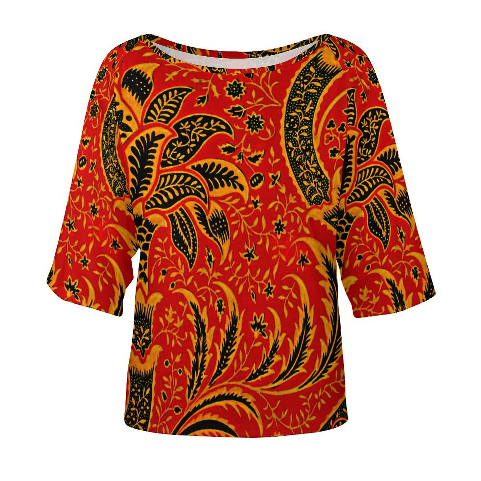 Funny Vintage India Vintage O Neck Batwing Half Sleeve Shirts Women Loose Blouse Print Tops-Charlylifestyle
