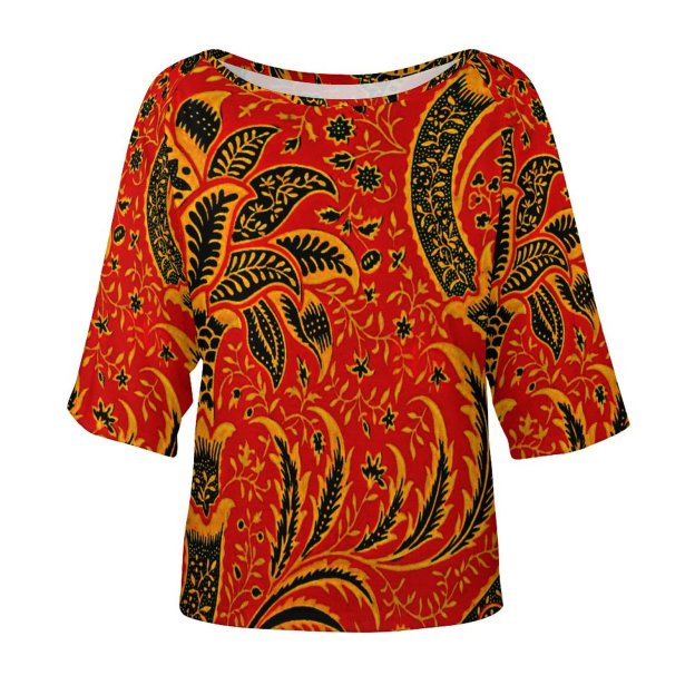 Funny Vintage India Vintage O Neck Batwing Half Sleeve Shirts Women Loose Blouse Print Tops-Charlylifestyle