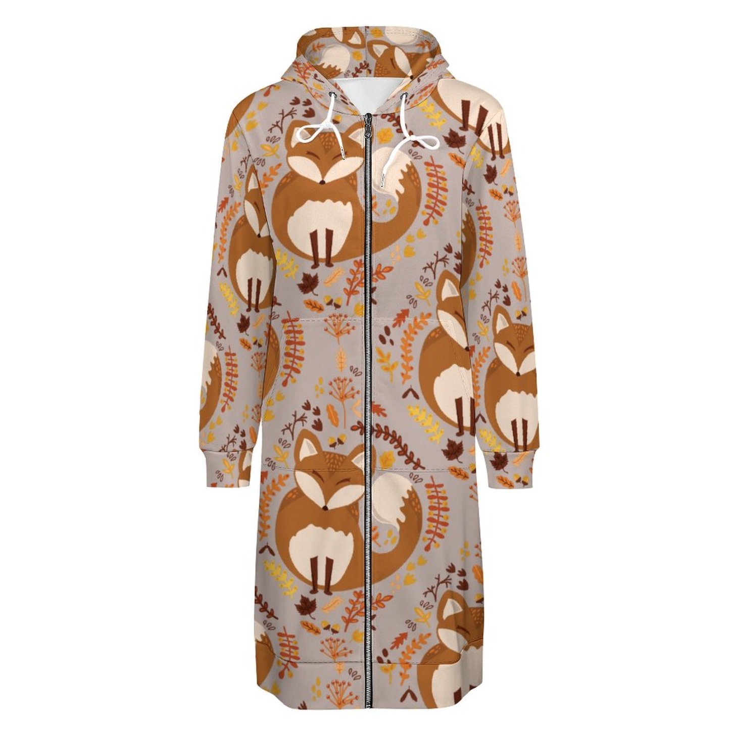 Kids Cute Woodland Fox Zip Up Long Hoodie Jacket Coat Women Tunic Sweatshirt Loose Plus Size Open Front Cardigan Outfits