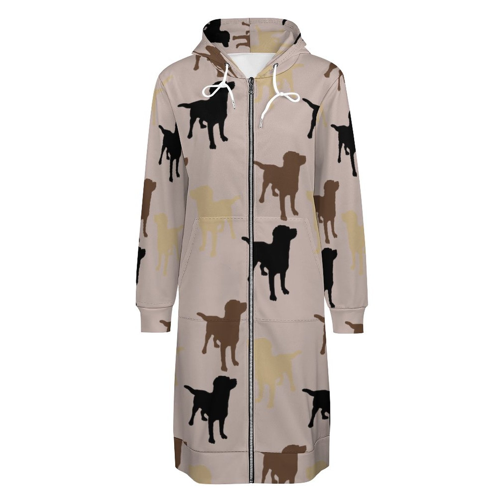 Labrador Retriever Dog Silhouette Zip Up Long Hoodie Jacket Women Tunic Sweatshirt Plus Size Open Front Cardigan Outfits