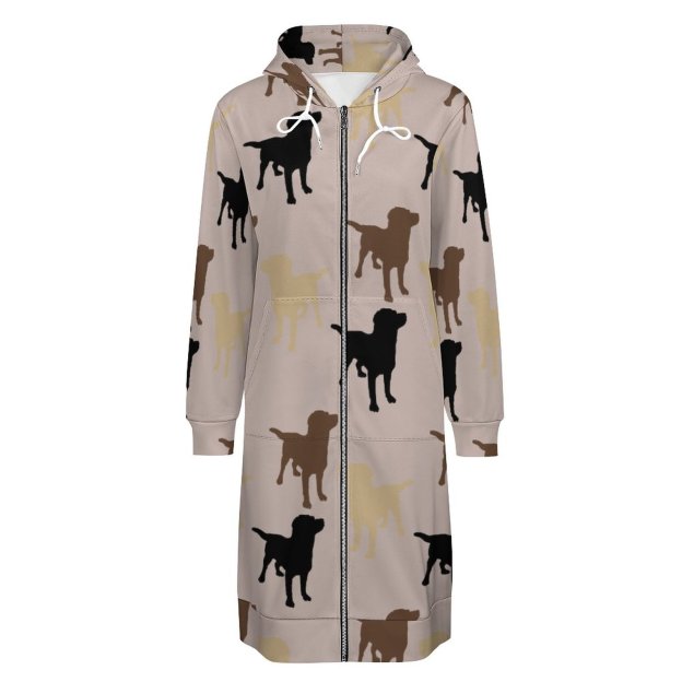Labrador Retriever Dog Silhouette Zip Up Long Hoodie Jacket Women Tunic Sweatshirt Plus Size Open Front Cardigan Outfits
