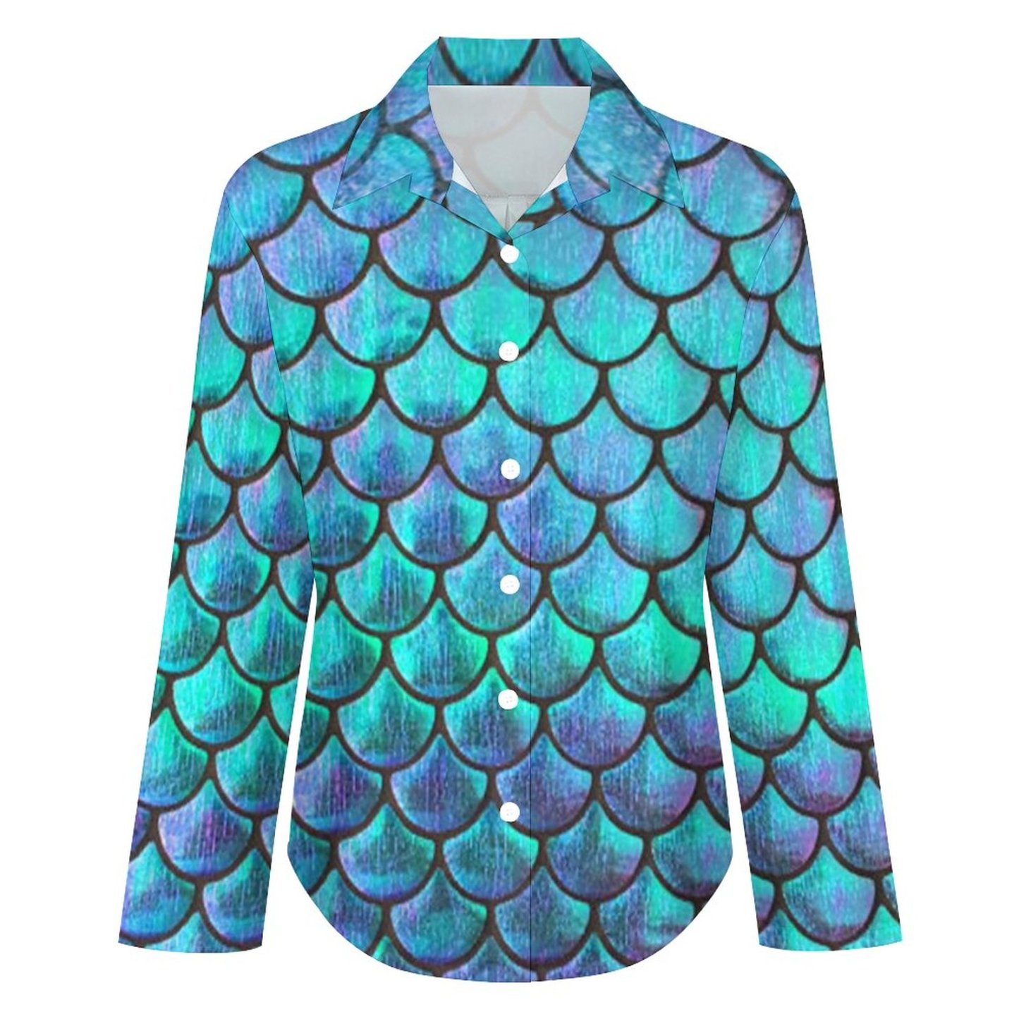 Personalized Mermaid Fish Scale Button Down Shirts- Custom Women Long Sleeve Blouse Tops Gift for Her