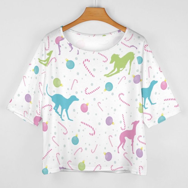 Italian Greyhound Dog Silhouette Christmas O Neck Batwing Half Sleeve Shirts Women Loose Blouse Print Tops-Charlylifestyle