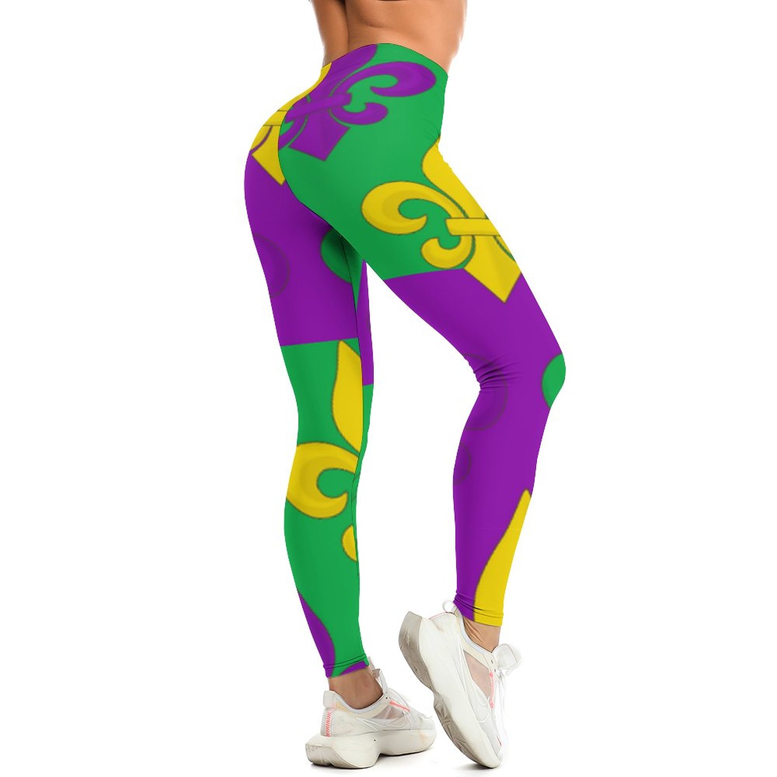 Mardi Gras French Fleur De Lis Womens High Waist Workout Leggings Wide Waistband Sports Thin Fit Gym Yoga Pants