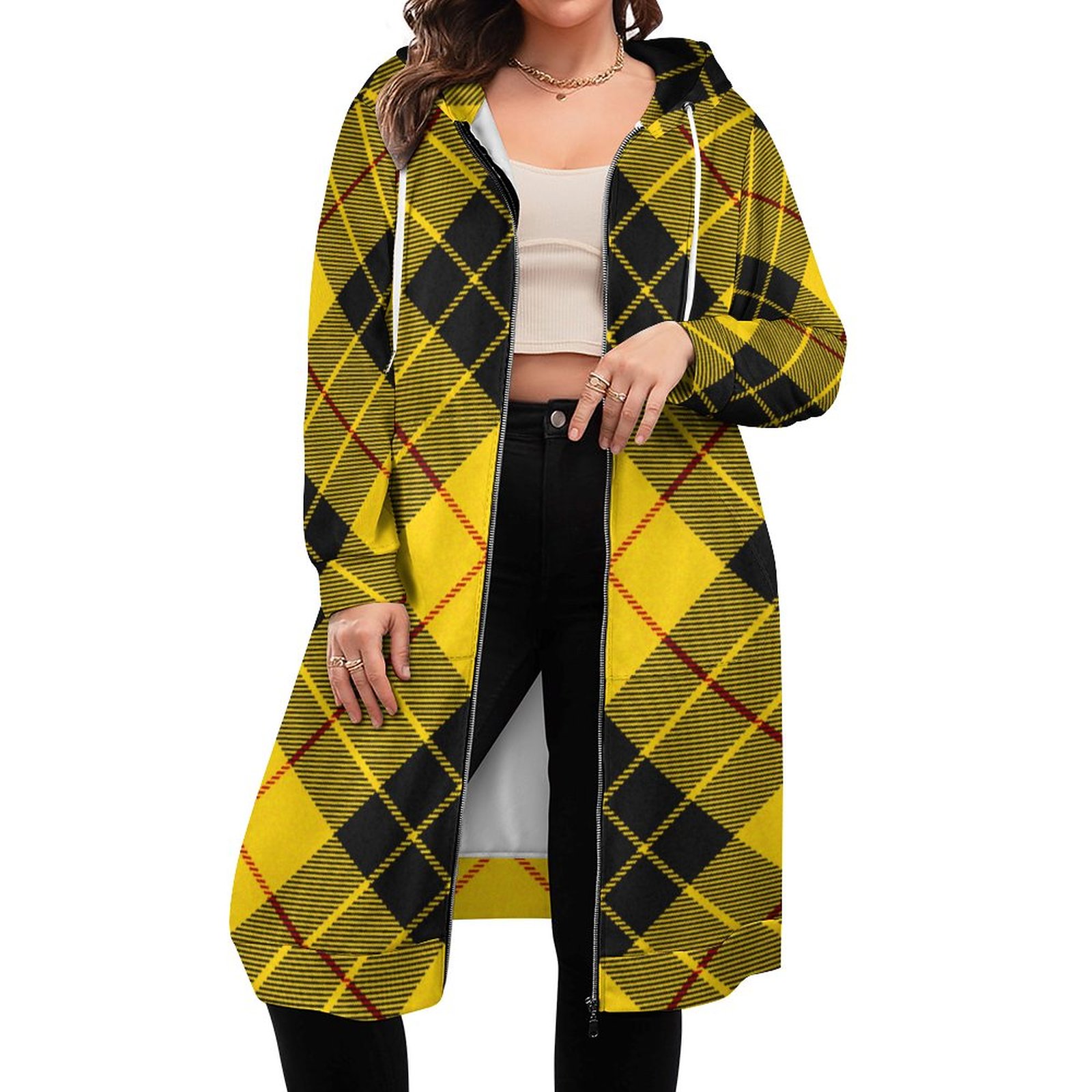 Macleod Clan Tartan Plaid Zip Up Long Hoodie Jacket Coat Women Tunic Sweatshirt Loose Plus Size Open Front Cardigan Outfits