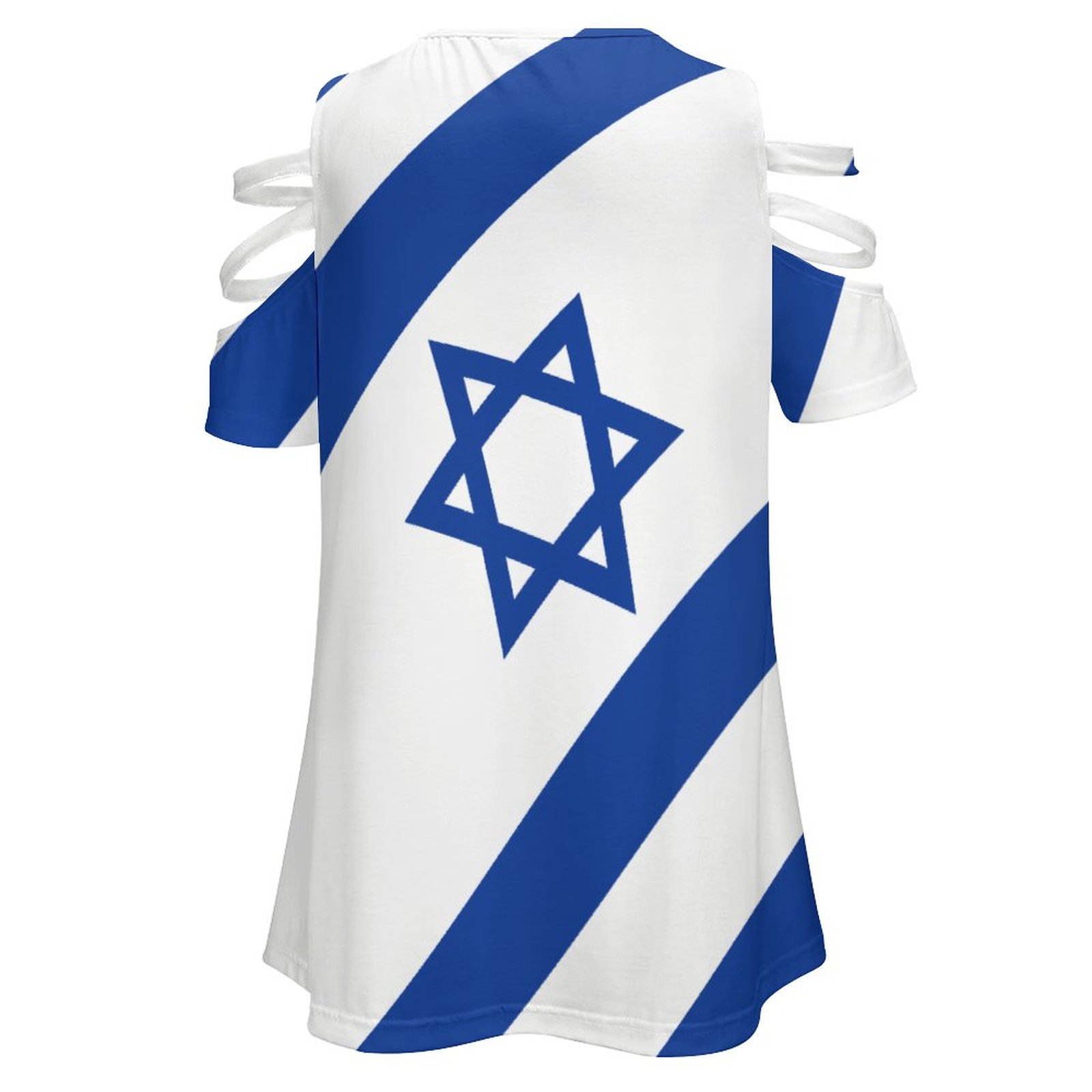Casual S-3Xl Israelian Flag Of Israel Cold Shoulder Beach Shirt Women Short Sleeve Half Zip Front Tunic Tee Tops
