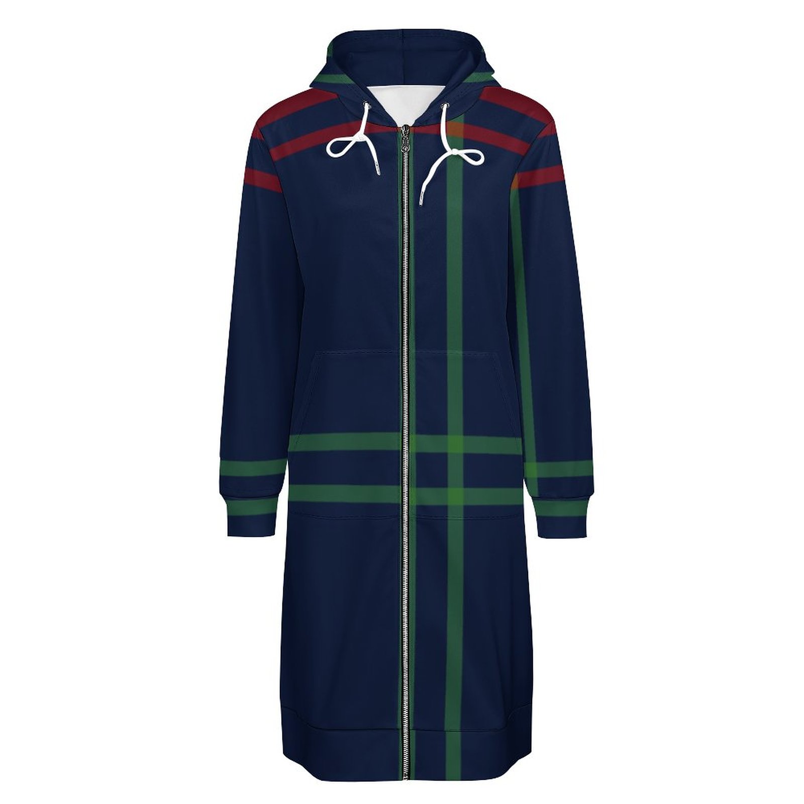 Lynch Clan Tartan Navy Blue Plaid Zip Up Long Hoodie Jacket Women Tunic Sweatshirt Plus Size Open Front Cardigan Outfits