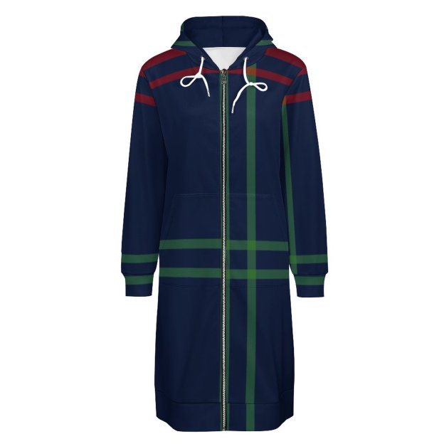 Lynch Clan Tartan Navy Blue Plaid Zip Up Long Hoodie Jacket Women Tunic Sweatshirt Plus Size Open Front Cardigan Outfits