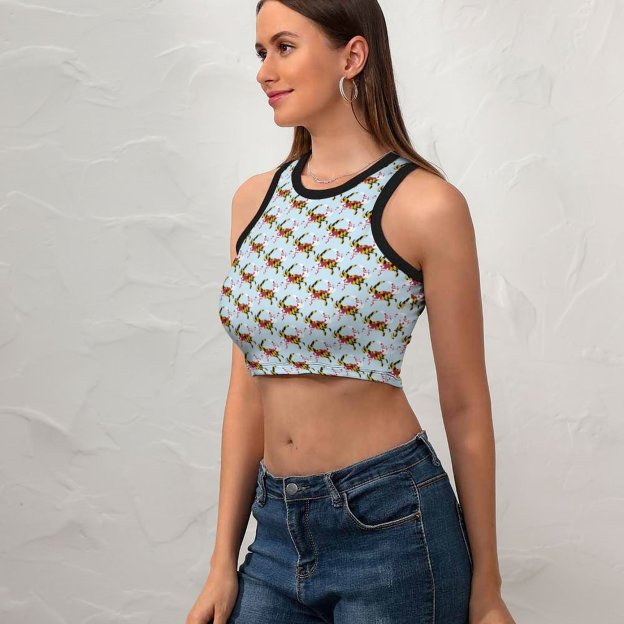 Women Maryland Flag Blue Crab Crew Neck Crop Tank Basic Sleeveless Graphic Hippie Boyfriend Style Tee Tops-Charlylifestyle