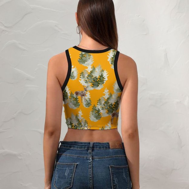 Modern Green Christmas Women's Sexy Sleeveless Crop Tops Boho Racer Back Tank Tops Slim Fit Sexy Print Shirt Tee-Charlylifestyle