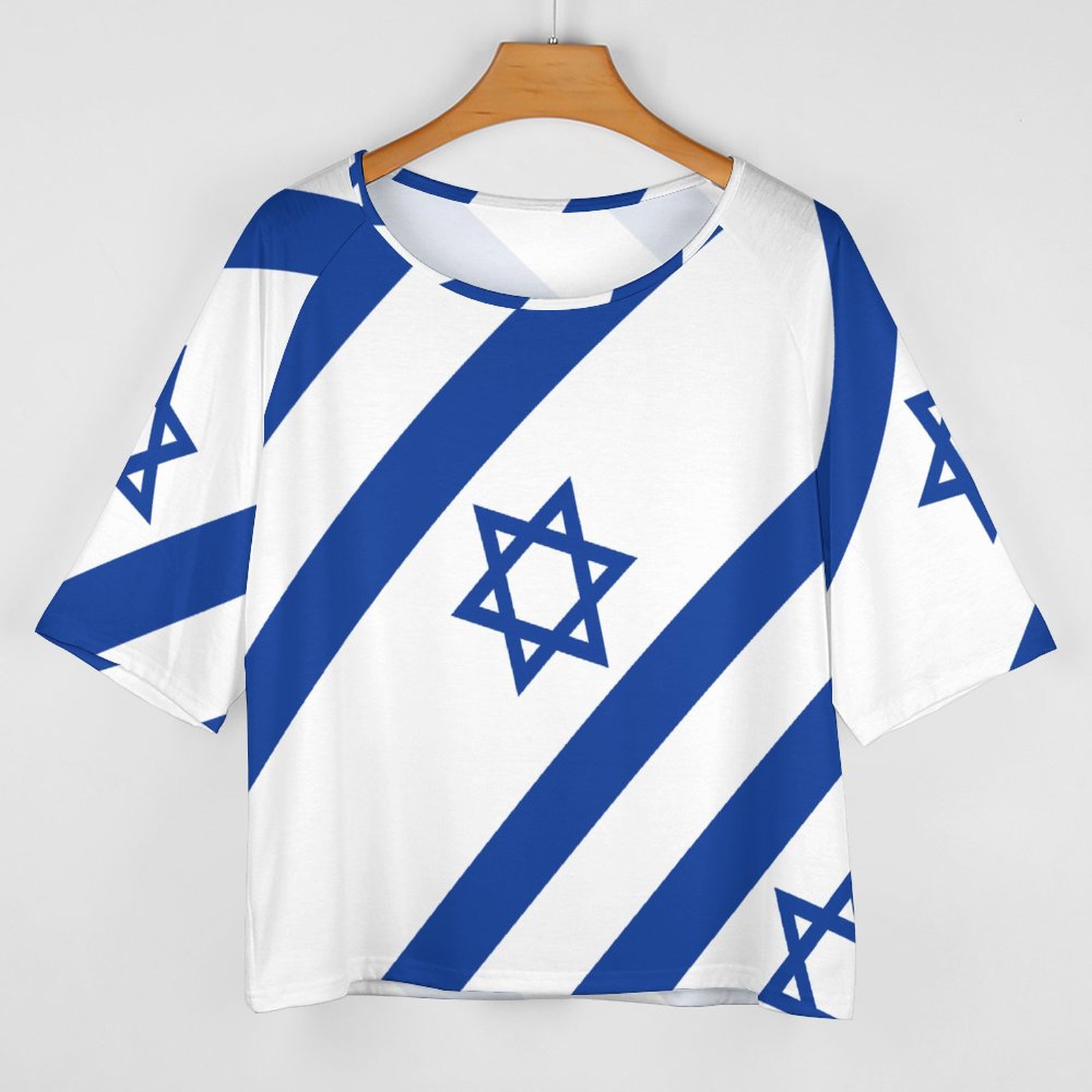 S-5XL Summer Israelian Flag Of Israel 3/4 Bell Sleeve T-Shirt Elbow Length Basic hippie Tunics Tops for Women-Charlylifestyle