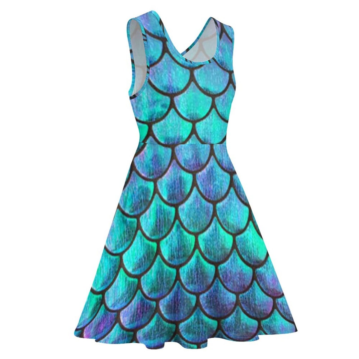 Personalized Mermaid Fish Scale Beach Boho Sleeveless Dresses -Custom Photo Tunic Flowy Tank Sundresses
