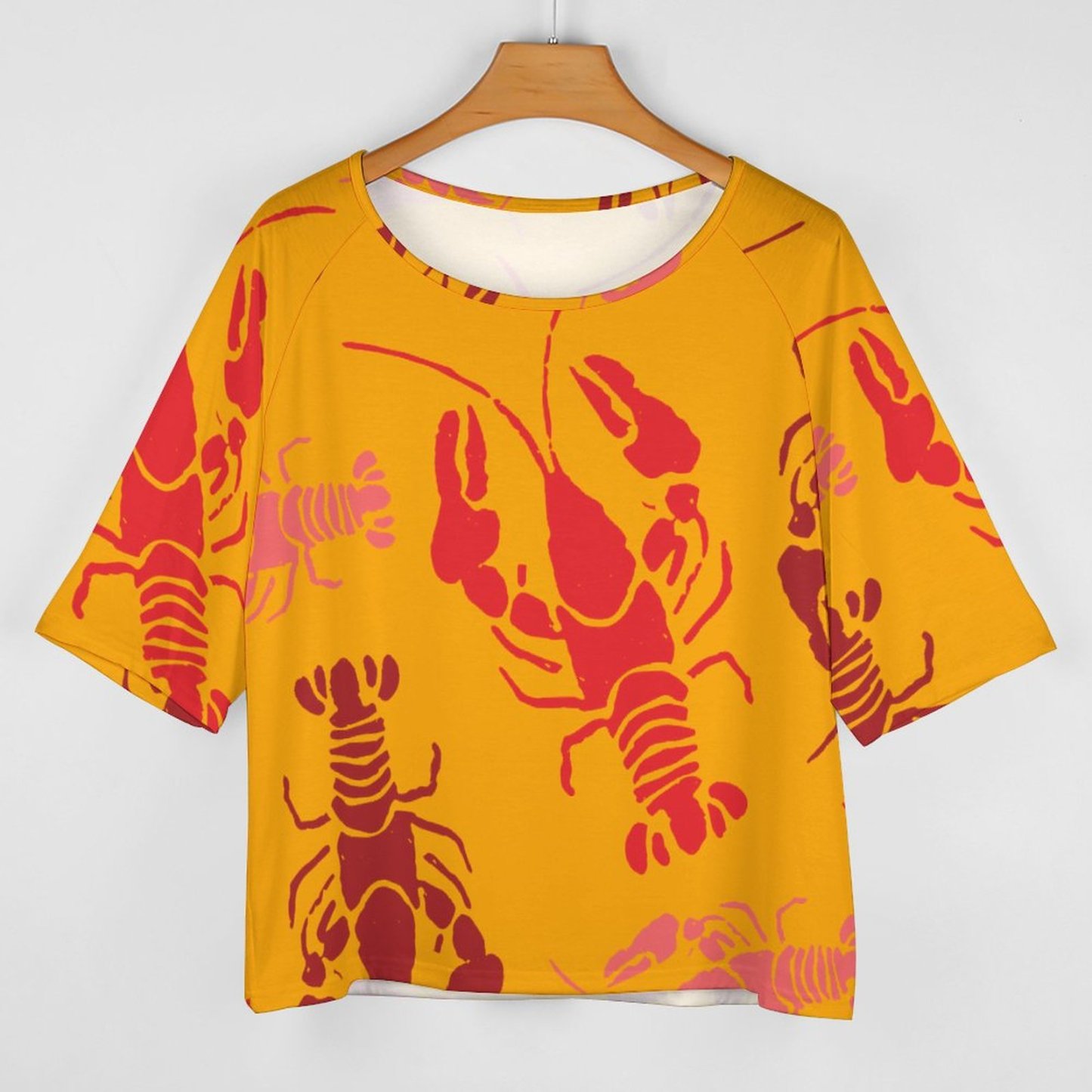 Lobster Bake Or Crawfish Boil Retro 3/4 Bell Sleeve T-Shirt Elbow Length Basic Tunics Tops for Women-Charlylifestyle