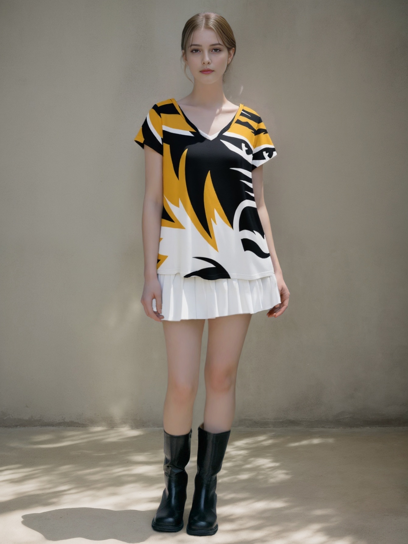 Mizzou Tiger Stripe Womens Summer Casual T Shirts Boho Full Print Short Sleeve Loose Hippie Tunic Tops