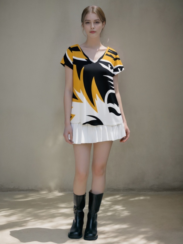 Mizzou Tiger Stripe Womens Summer Casual T Shirts Boho Full Print Short Sleeve Loose Hippie Tunic Tops