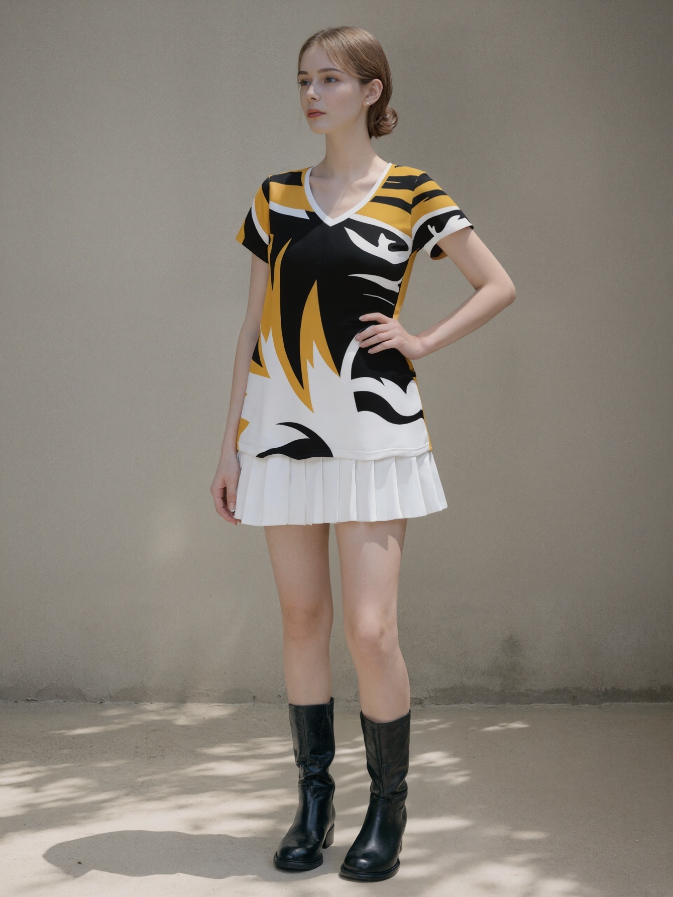 Mizzou Tiger Stripe Womens Summer Casual T Shirts Boho Full Print Short Sleeve Loose Hippie Tunic Tops