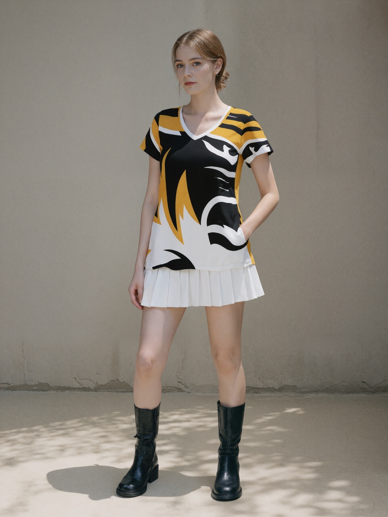 Mizzou Tiger Stripe Womens Summer Casual T Shirts Boho Full Print Short Sleeve Loose Hippie Tunic Tops