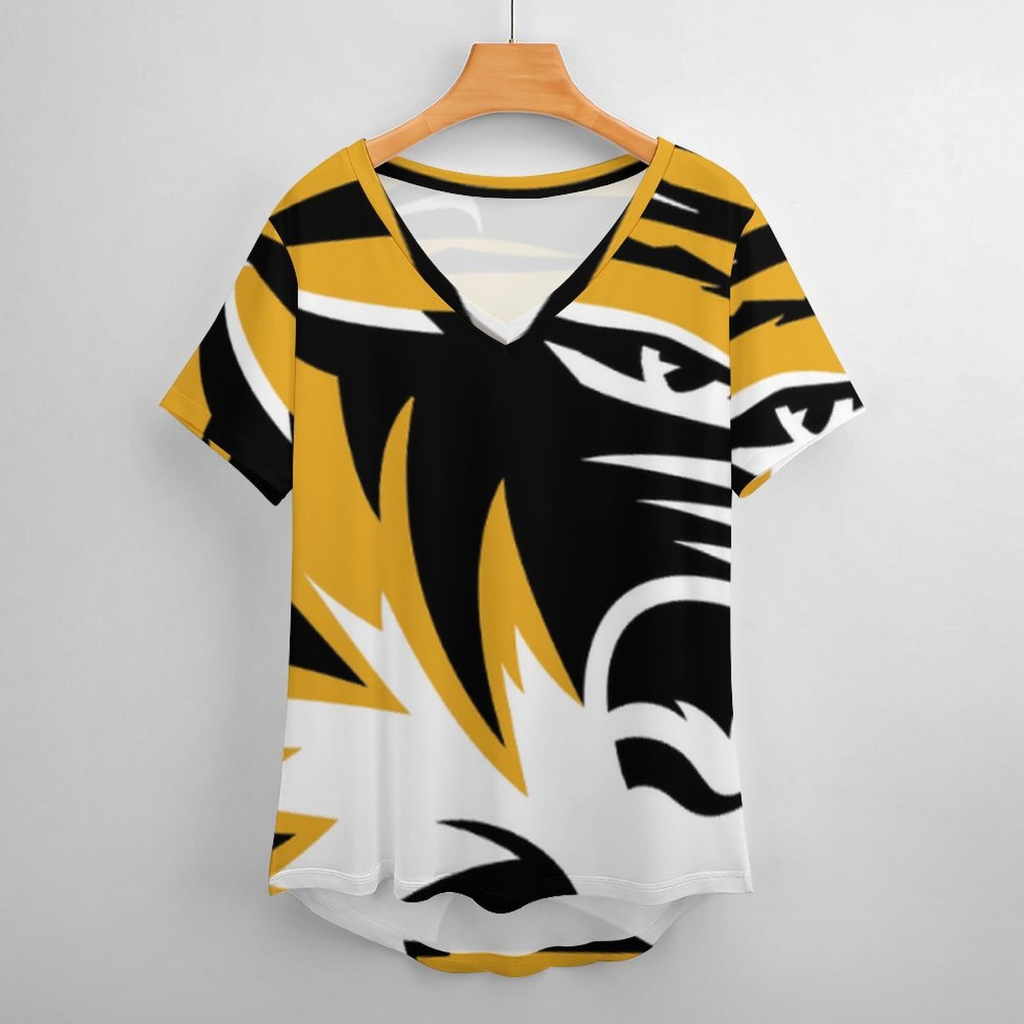 Mizzou Tiger Stripe Womens Summer Casual T Shirts Boho Full Print Short Sleeve Loose Hippie Tunic Tops-Charlylifestyle