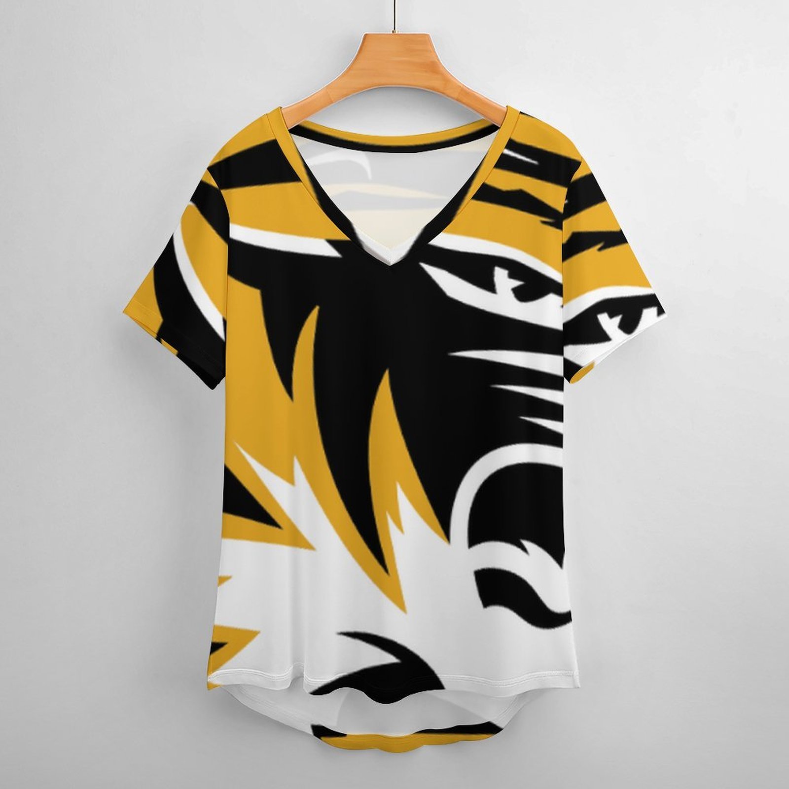 Mizzou Tiger Stripe Womens Summer Casual T Shirts Boho Full Print Short Sleeve Loose Hippie Tunic Tops-Charlylifestyle