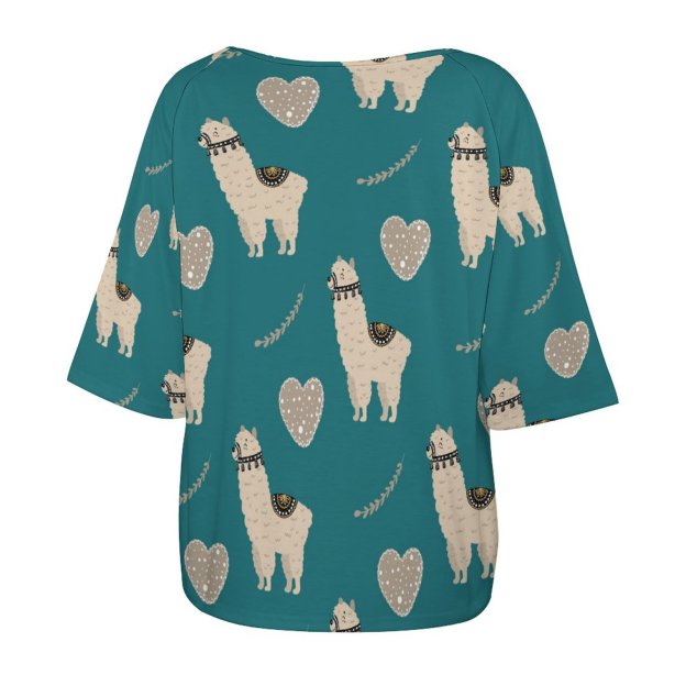 Funny Vintage Llama Heart Love 3/4 Bell Sleeve T-Shirt Elbow Length Basic Tunics Tops for Women-Charlylifestyle