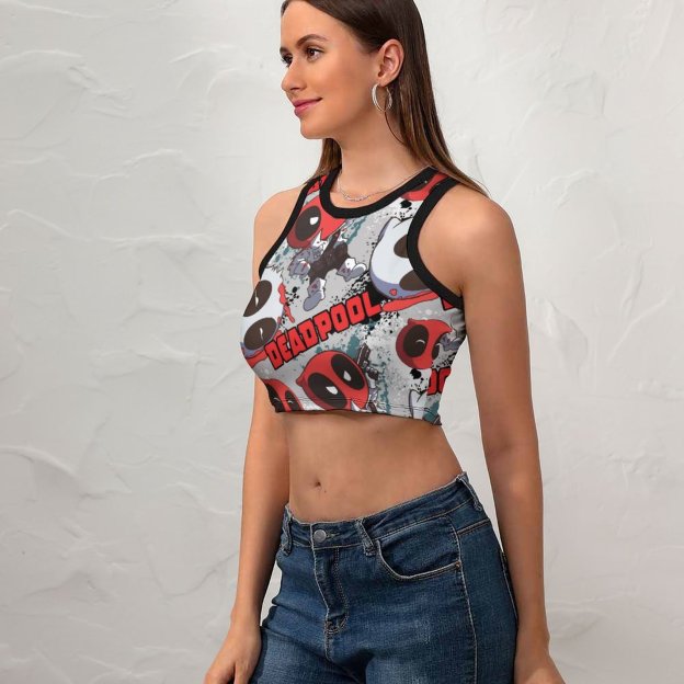 Mini Deadpool Imposter Women's Sexy Sleeveless Crop Tops Boho Racer Back Tank Tops Slim Fit Sexy Print Shirt Tee-Charlylifestyle