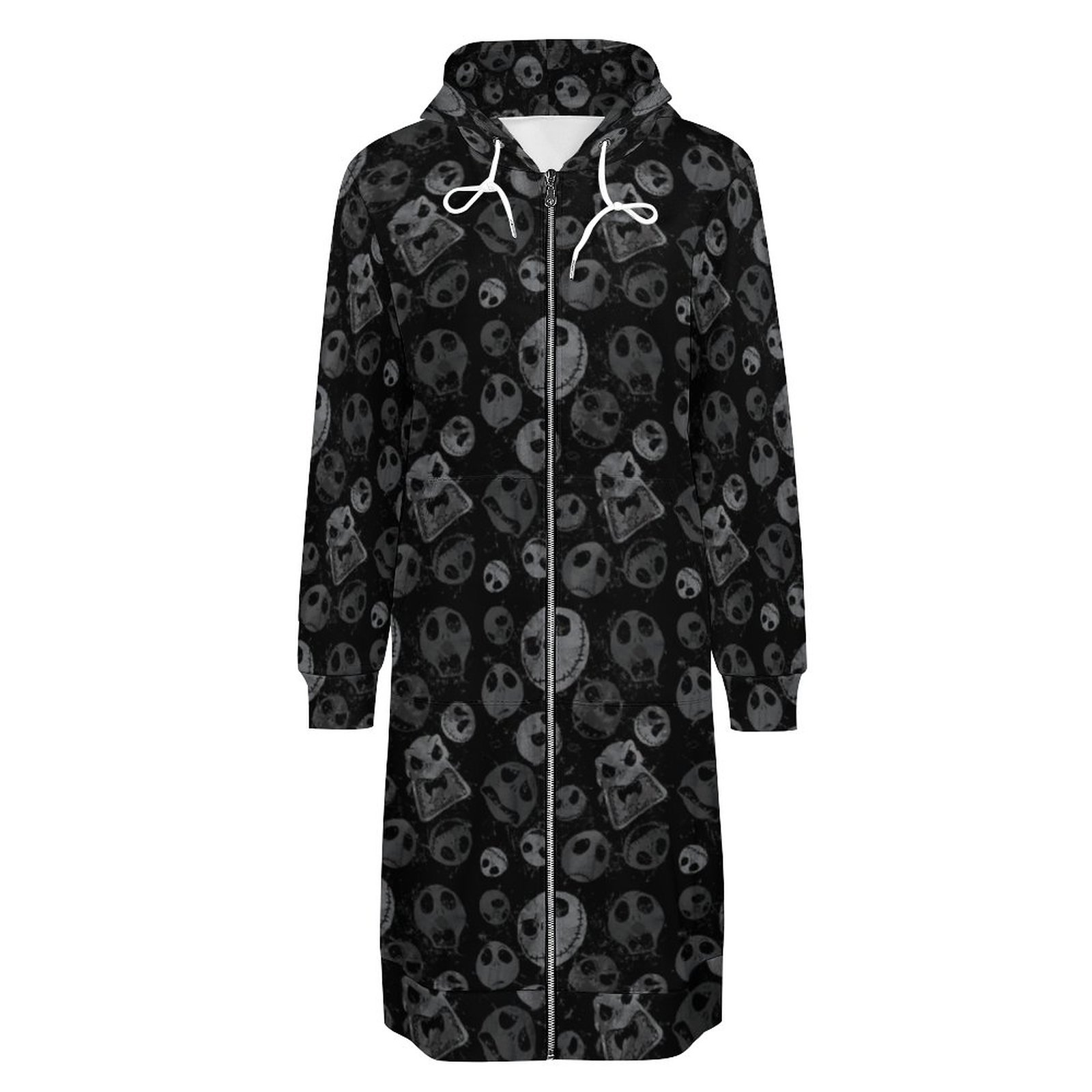 Funny Jack Skellington Pattern Zip Up Long Hoodie Jacket Coat Women Tunic Sweatshirt Plus Size Open Front Cardigan Outfits