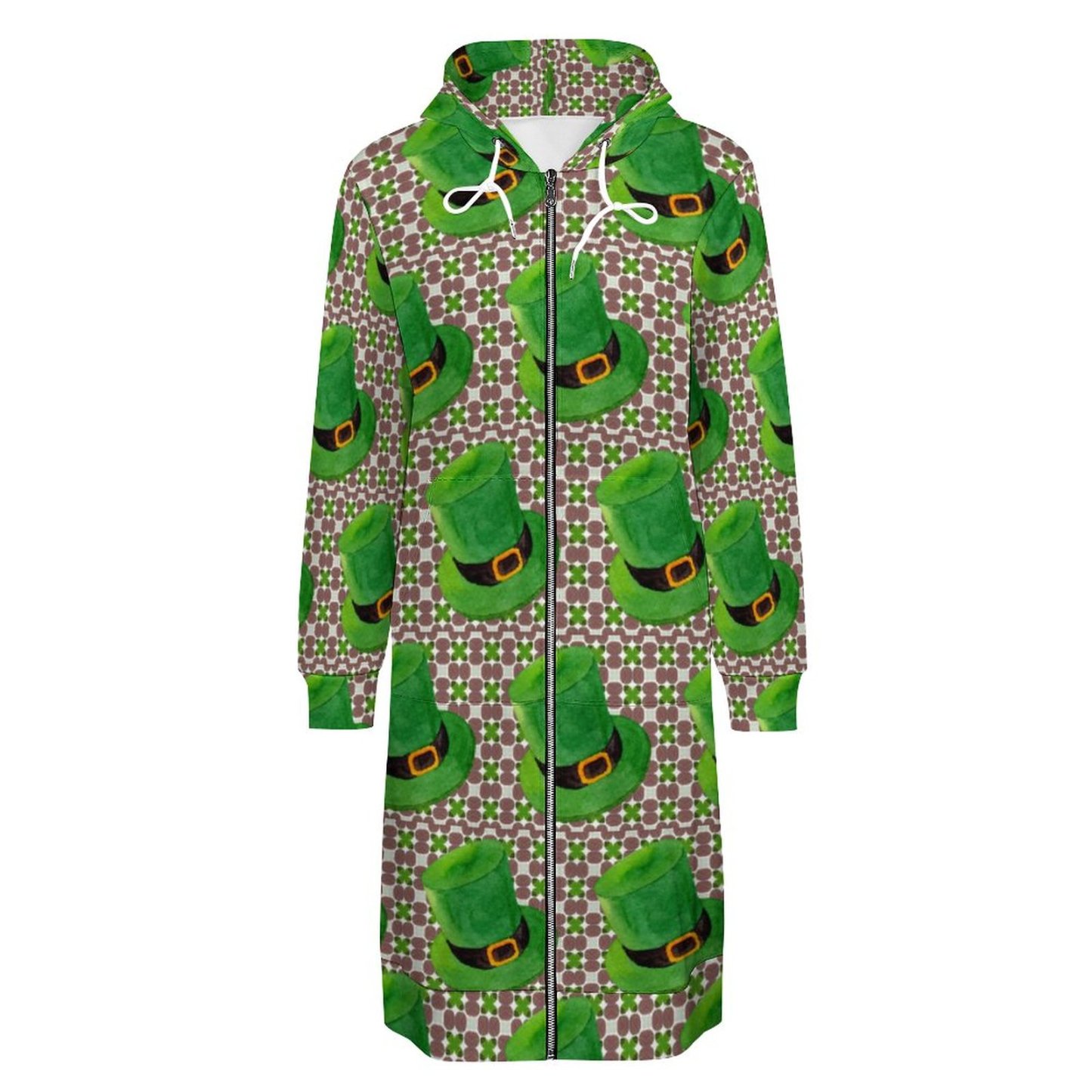 Leprechaun Hat St Patricks Day Irish Green Zip Up Long Hoodie Jacket Women Tunic Sweatshirt Plus Size Open Front Cardigan Outfits