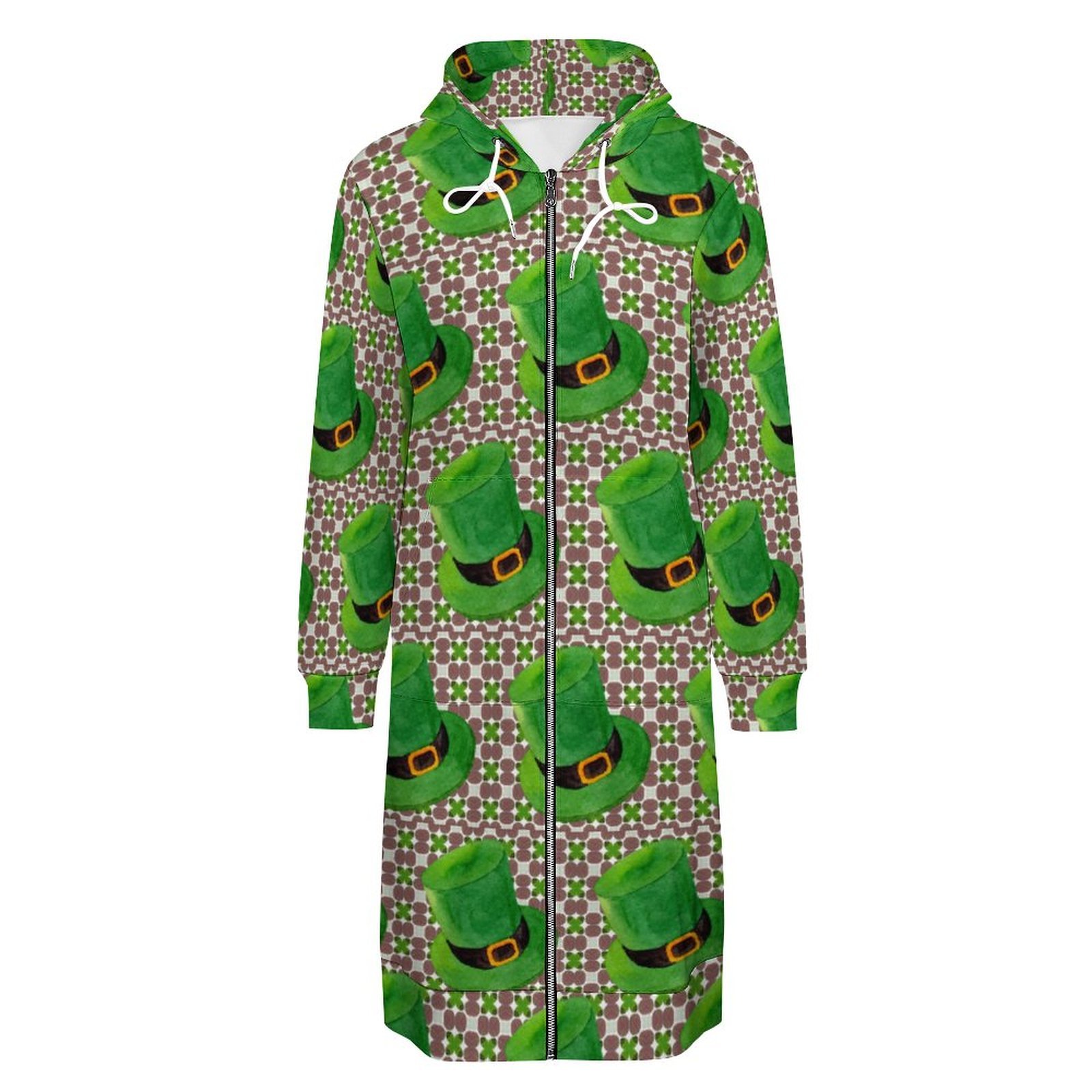 Leprechaun Hat St Patricks Day Irish Green Zip Up Long Hoodie Jacket Women Tunic Sweatshirt Plus Size Open Front Cardigan Outfits