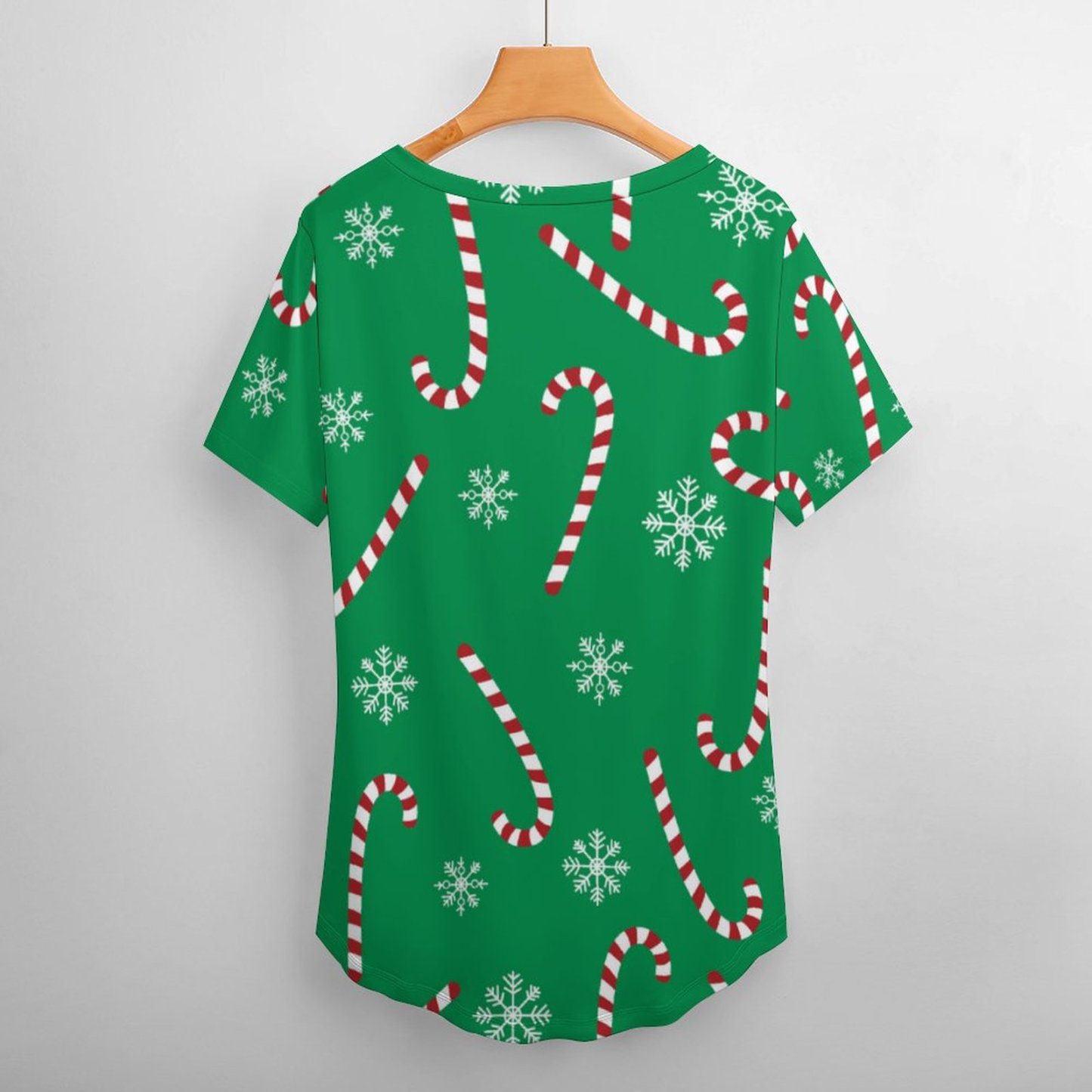 Modern Christmas Holiday Candy Cane Snow Women T Shirts Basic V-Neck Tee Loose Vintage Fitting Oversize Short Sleeve Tops-Charlylifestyle