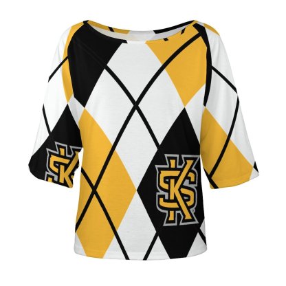 Kennesaw State University Argyle 3/4 Bell Sleeve T-Shirt Elbow Length Basic Tunics Tops for Women-Charlylifestyle
