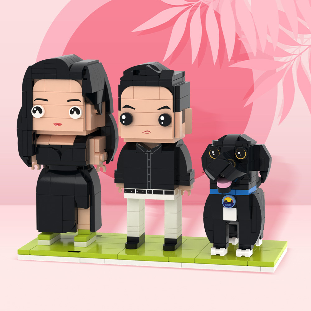 Full Body Customizable 2 People Brick Figures Persaonalized Brick Figures with Dog Small Particle Block Toy